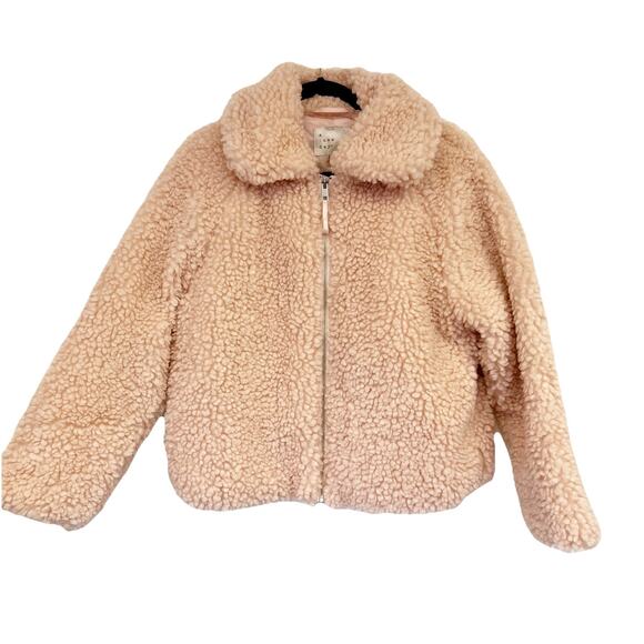a new day Jackets & Blazers - A New Day Sherpa Fleece Jacket Women’s M Light Pink Apricot Zip Quilted Lining